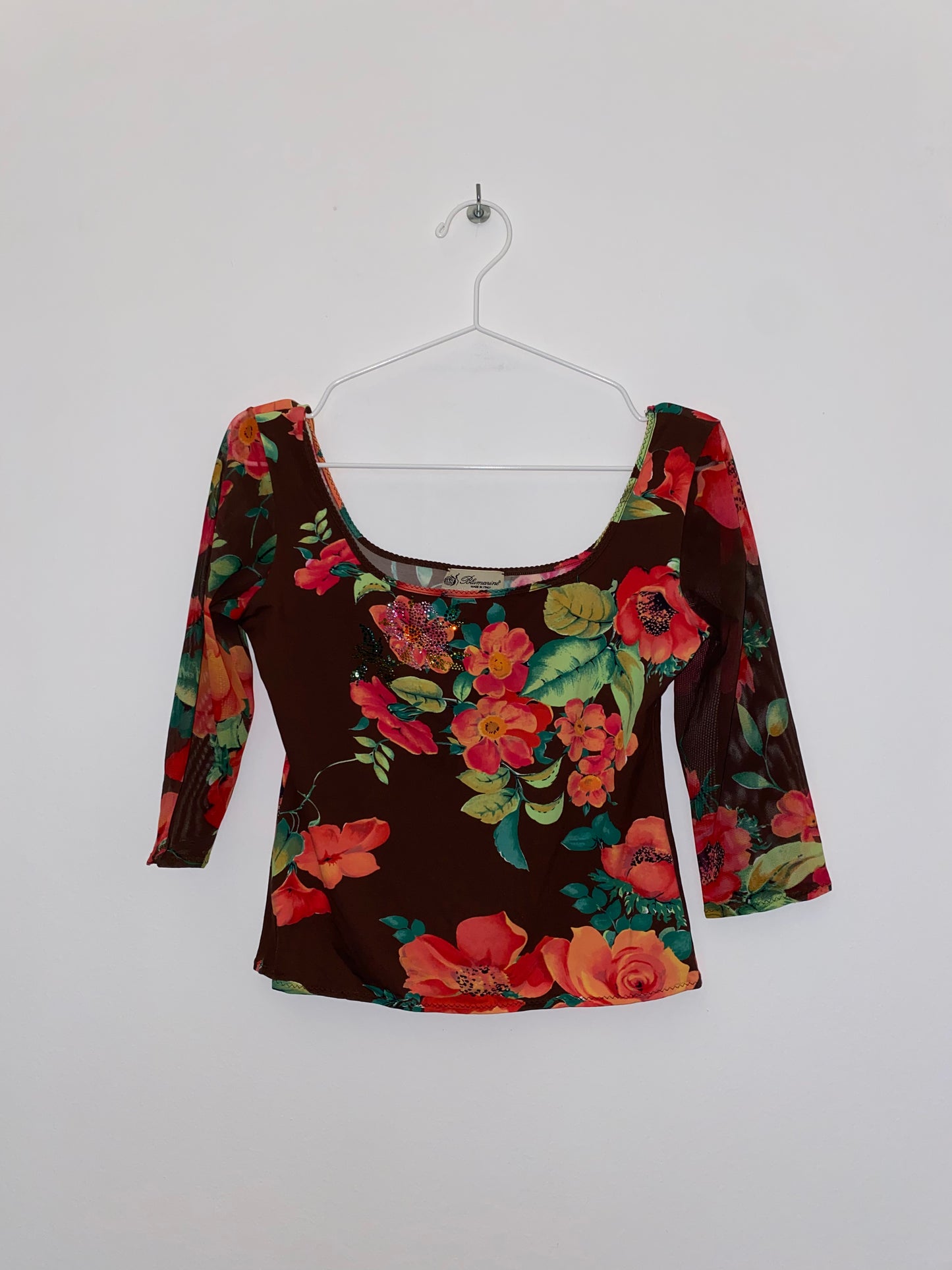 BLUMARINE FLOWER PRINT TEE WITH STRASS