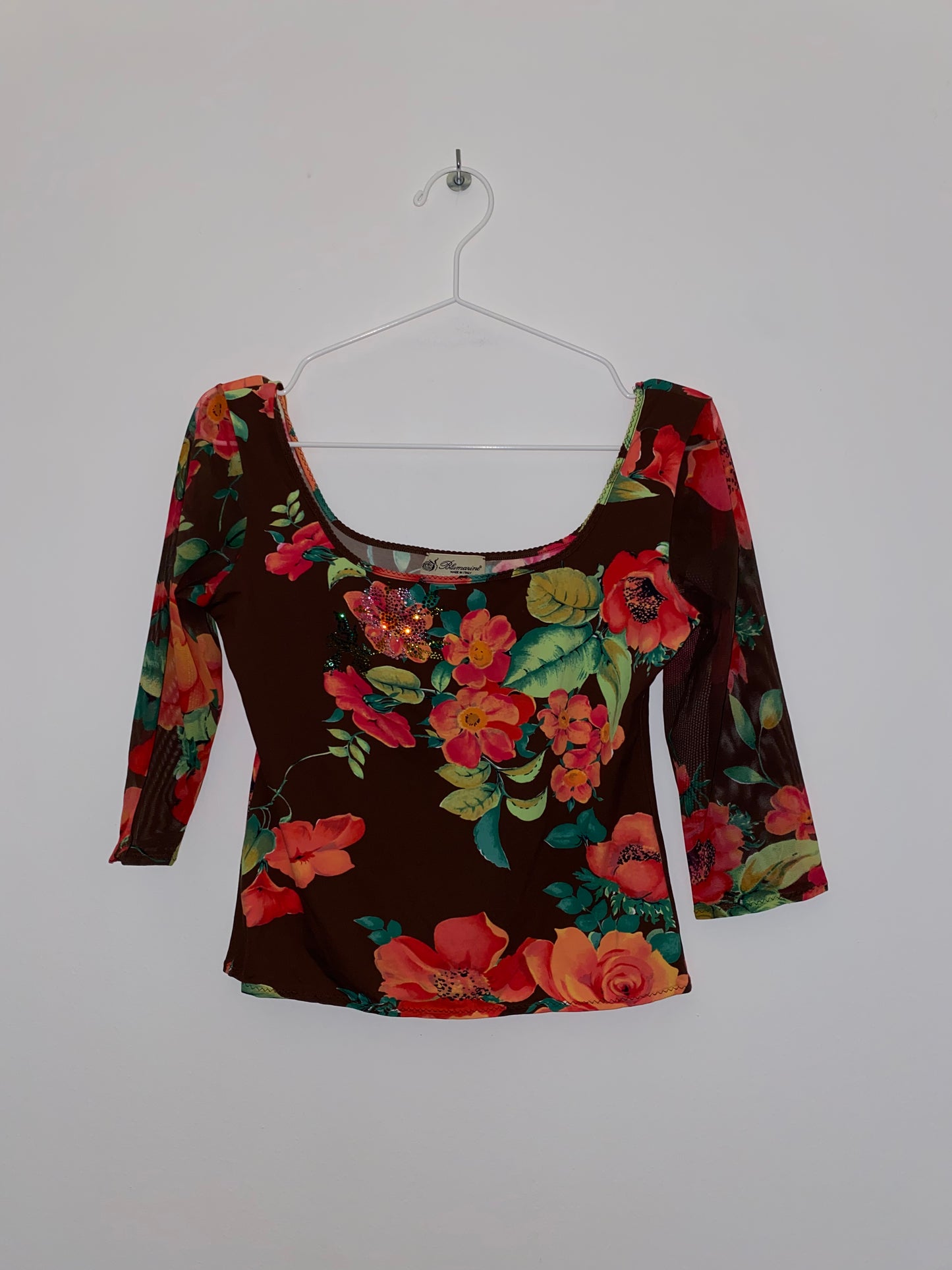 BLUMARINE FLOWER PRINT TEE WITH STRASS