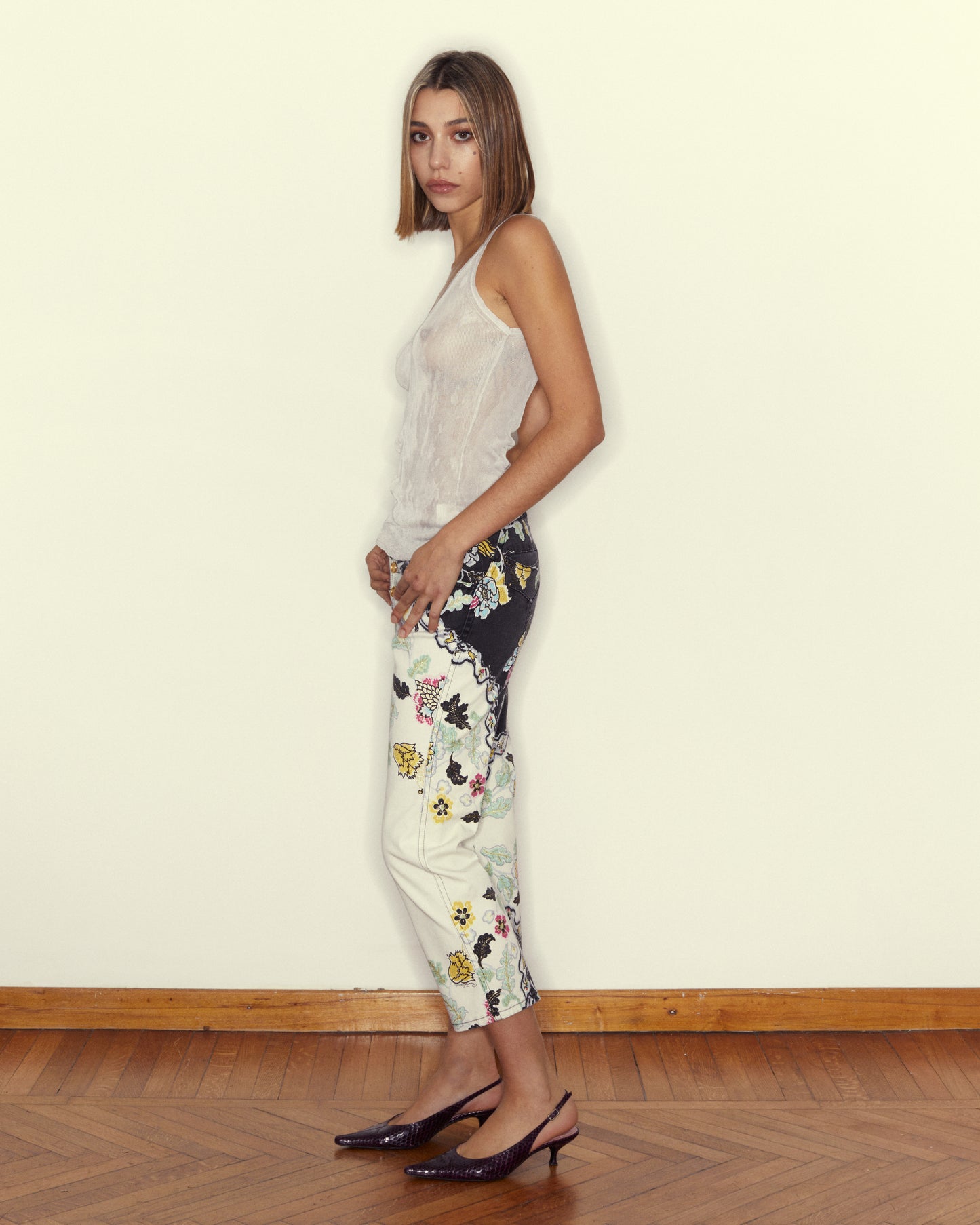 ROBERTO CAVALLI SS 2003 ORIENTE PRINT DENIM PANT