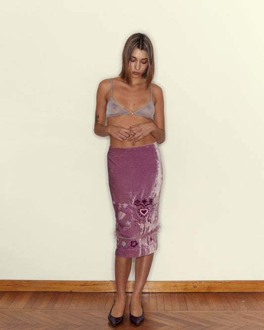 ERMANNO SCERVINO EMBROIDERED VELVET SKIRT